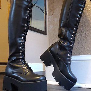 Lamoda Makin Changes Lace up Platform Vegan Leather Boots
